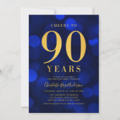 Blue Bokeh Gold juicht voor 90 jaar verjaardagsfee Kaart (Voorkant)