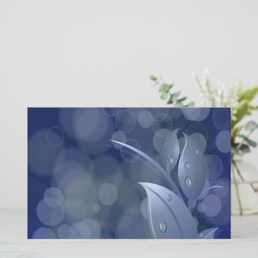 Blue Bokeh Leaves Briefpapier (Staand voorkant)