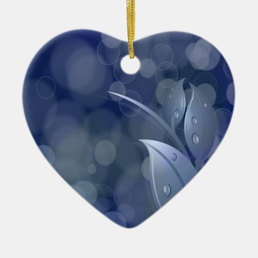Blue Bokeh Leaves Keramisch Ornament (Voorkant)