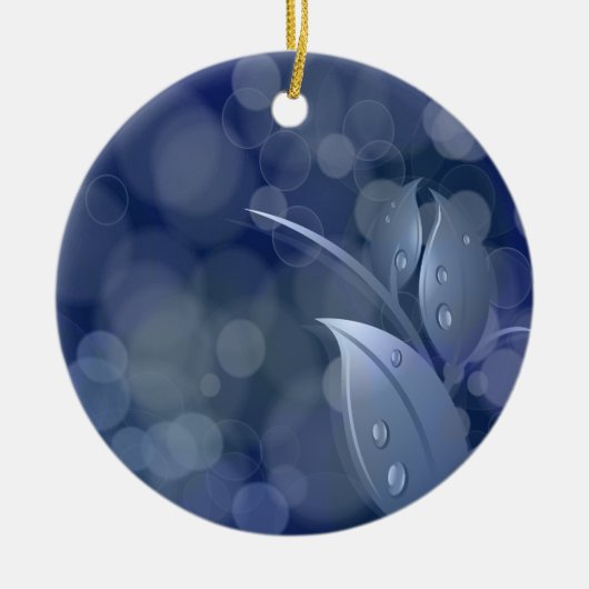 Blue Bokeh Leaves Keramisch Ornament (Voorkant)