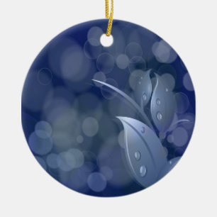 Blue Bokeh Leaves Keramisch Ornament