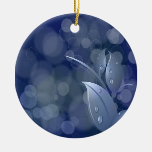 Blue Bokeh Leaves Keramisch Ornament (Voorkant)