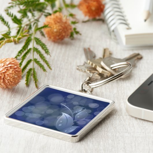 Blue Bokeh Leaves Sleutelhanger (Zijkant)