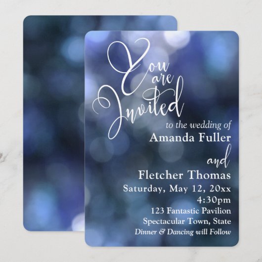 Blue Bokeh Light & Typography 32 Wedding 1 Kaart (Voorkant / Achterkant)