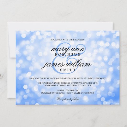 Blue Bokeh Lights Elegant Wedding Kaart (Voorkant)