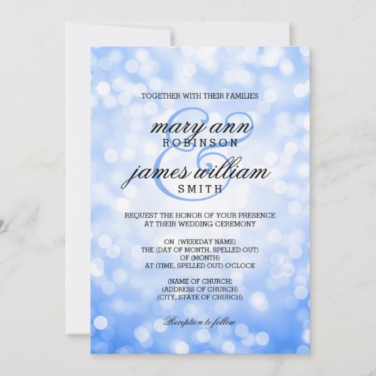 Blue Bokeh Lights Elegant Wedding Kaart (Voorkant)