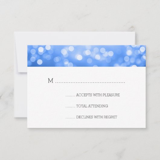 Blue Bokeh Lights Elegant Wedding RSVP Kaartje (Voorkant)