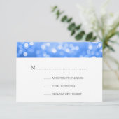 Blue Bokeh Lights Elegant Wedding RSVP Kaartje (Staand voorkant)