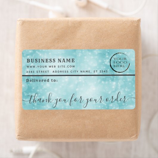 Blue bokeh logo dank u zakelijke mailing label (Insitu)