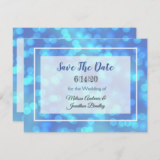 Blue Bokeh Save the Date Briefkaart (Voorkant / Achterkant)