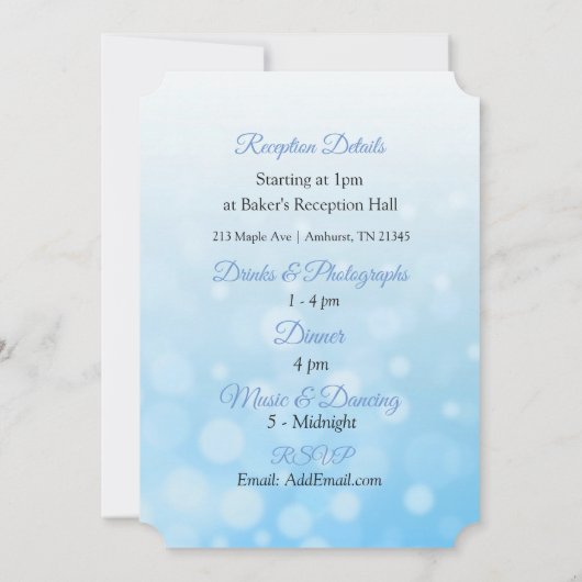 Blue Bokeh Seashell Wedding Uitnodiging (Achterkant)