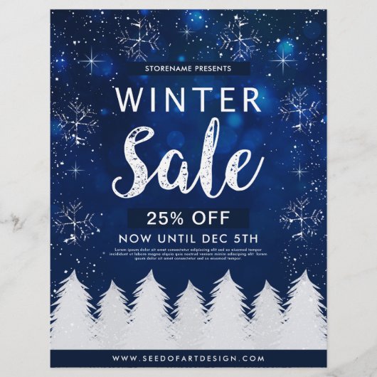 Blue Bokeh Snowy Winter Sale Retail Advertentie Flyer (Voorkant)