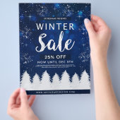 Blue Bokeh Snowy Winter Sale Retail Advertentie Flyer (Hand)