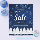 Blue Bokeh Snowy Winter Sale Retail Advertentie Flyer (Enkel)