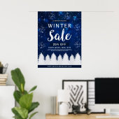 Blue Bokeh Snowy Winter Sale Retail Advertentie Poster (Thuiskantoor)