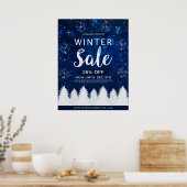 Blue Bokeh Snowy Winter Sale Retail Advertentie Poster (Keuken)