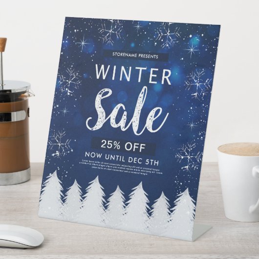 Blue Bokeh Snowy Winter Sale Retail Advertentie Reclamebord Met Voetstuk (Insitu)