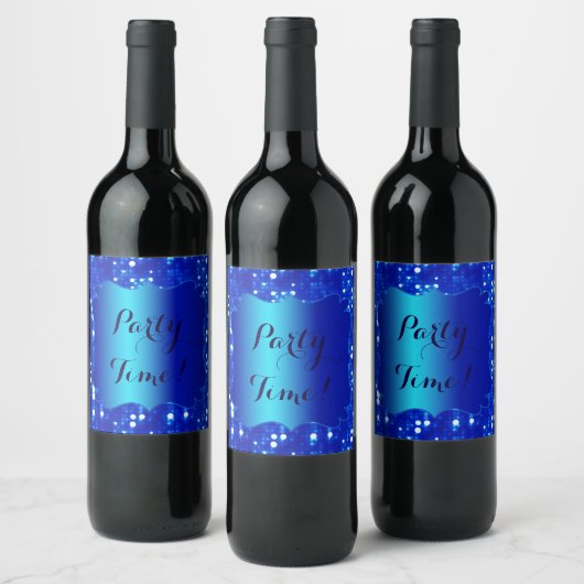 Blue Bokeh Sparkles Wine Bottle Label Wijn Etiket (Flessen)