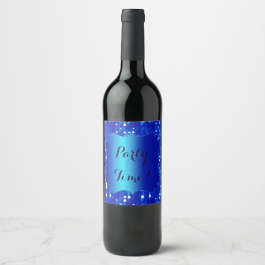 Blue Bokeh Sparkles Wine Bottle Label Wijn Etiket (Voorkant)