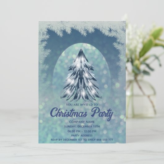 Blue bokeh waterverf zakelijk kerstfeest kaart (Staand voorkant)