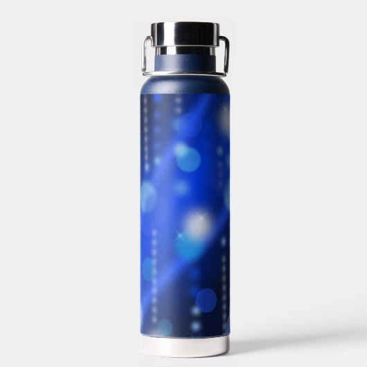 Blue Bokehs Sparkles Festive Waterfles (Achterkant)