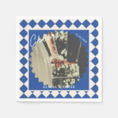 Blue Bold Cheers Retro Trouwfoto Servet (Voorkant)