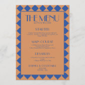 Blue Bold Funky Retro Checkerboard Wedding Menu (Voorkant)
