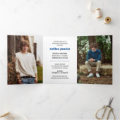 Blue Bold & Modern Photo Afstuderen Drieluik Uitnodiging (Binnen)