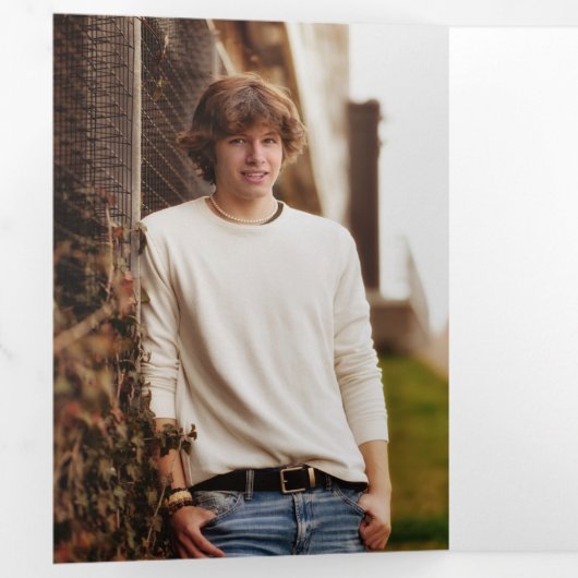 Blue Bold & Modern Photo Afstuderen Drieluik Uitnodiging (Binnenzijde eerst)