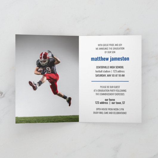Blue Bold & Modern Photo Afstuderen Invitation (Binnen)