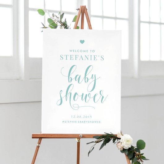 Blue Bold Script Baby shower Welkom Poster