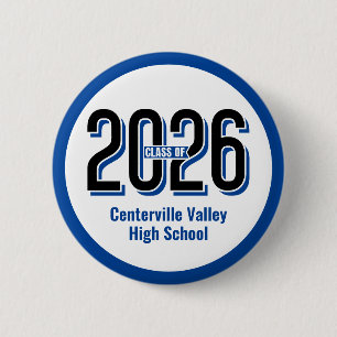 Blue Bold Shadowed Numbers Klasse van 2026 Ronde Button 5,7 Cm