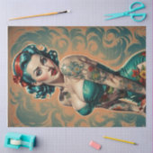 Blue Bombshell - Retro Pin-Up Girl Decoupage Tissuepapier (Craft)
