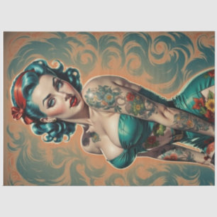 Blue Bombshell - Retro Pin-Up Girl Decoupage Tissuepapier