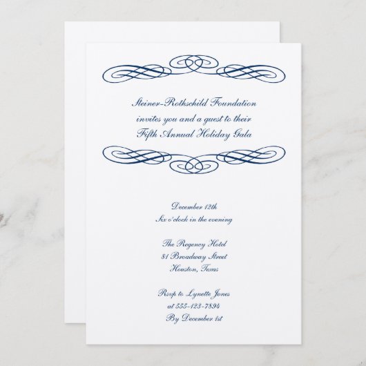 Blue-bon-script collectieve formele gala-gebeurten kaart (Voorkant / Achterkant)