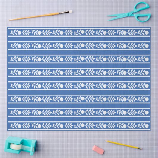 Blue Bone Inlay Floral Border Decoupage Paper Tissuepapier (Craft)