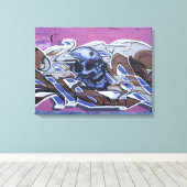Blue Bonehead Skull Graffiti Canvas Afdruk (Insitu (Houten vloer))
