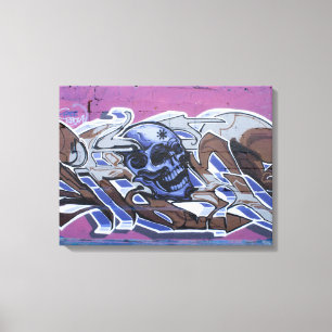 Blue Bonehead Skull Graffiti Canvas Afdruk