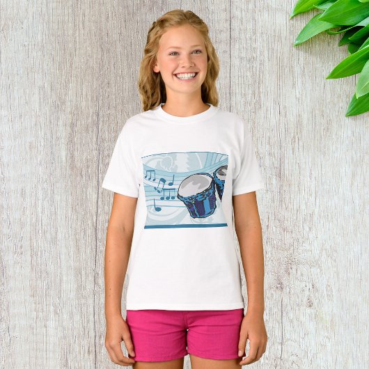 Blue Bongo Drum Music Girls T-shirt