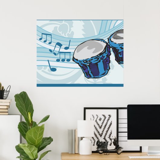 Blue Bongo Drum Music Poster (Thuiskantoor)