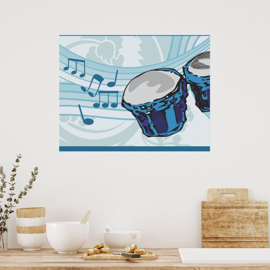 Blue Bongo Drum Music Poster (Keuken)