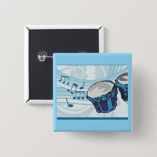 Blue Bongo Drum Music Vierkante Button 5,1 Cm (Voorkant /achterkant)