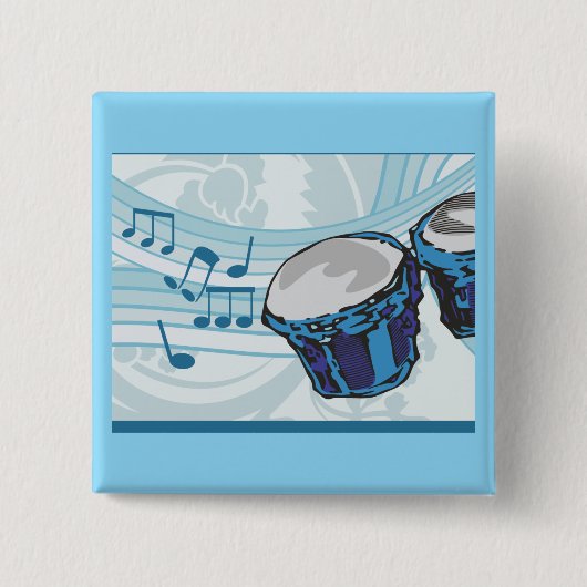 Blue Bongo Drum Music Vierkante Button 5,1 Cm (Voorkant)