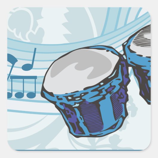 Blue Bongo Drum Music Vierkante Sticker (Voorkant)