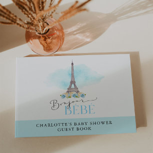 Blue Bonjour Bébé Eiffeltoren Baby shower Gastenboek