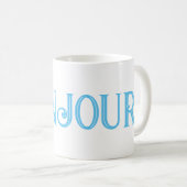 Blue Bonjour White Coffee Mok (Voorkant rechts)