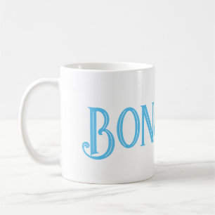Blue Bonjour White Coffee Mok