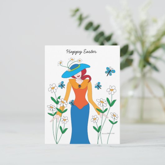 Blue Bonnet Easter Girl briefkaart (Staand voorkant)