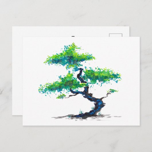 Blue Bonsai Waterverf Briefkaart (Voorkant / Achterkant)