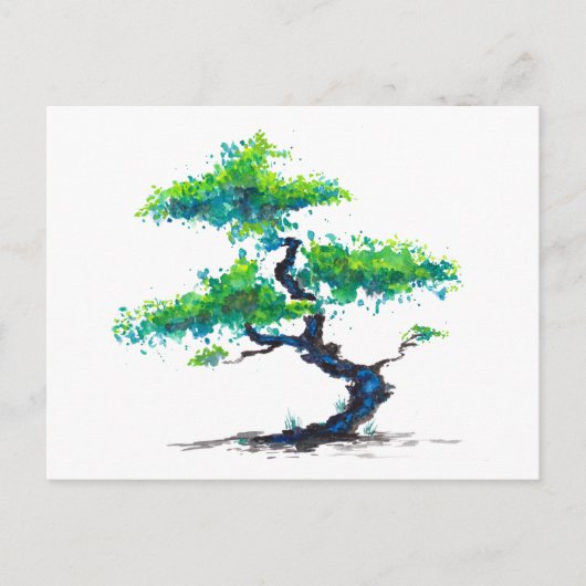 Blue Bonsai Waterverf Briefkaart (Voorkant)